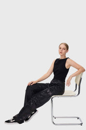 Pantalón Mujer Lentejuelas Cargo Negro