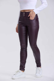 Jeans Mujer Efecto Cuero Berenjena