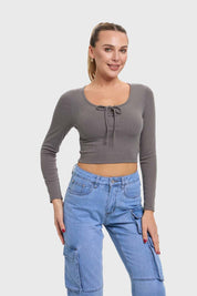 Polera Mujer Amarras Escote Gris
