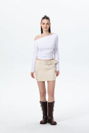 Falda Mujer Cinturón Ojetillo Beige
