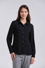 Blusa Mujer Abotónada Crep Largo Negro