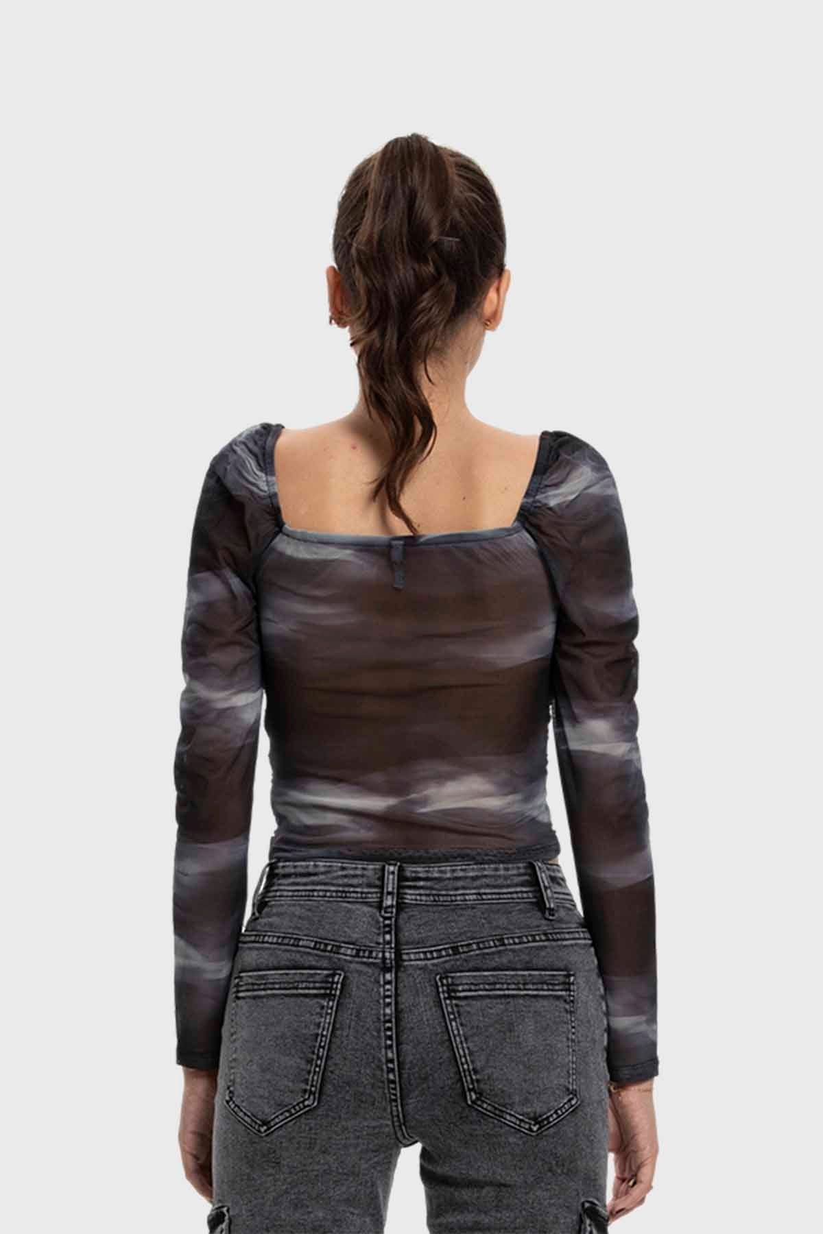 Polera Mujer Drapeada Bardot Gris