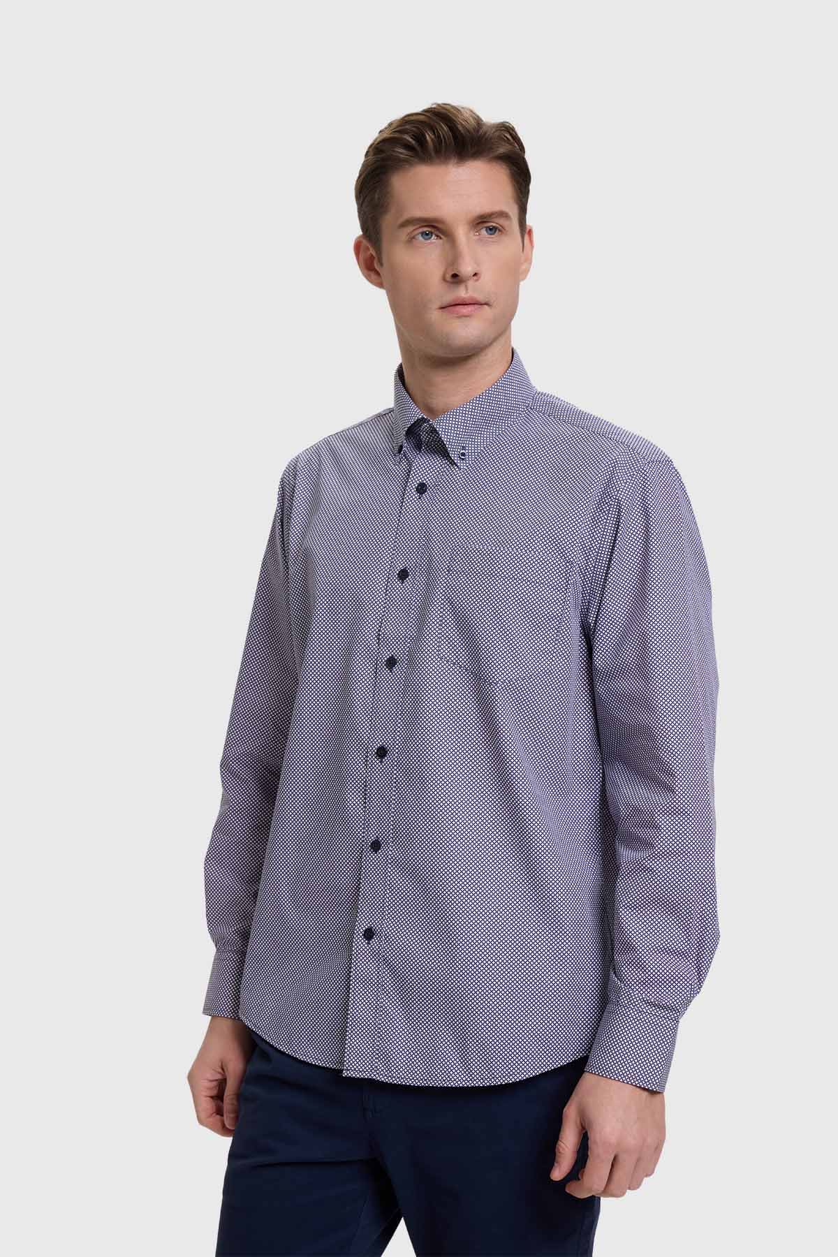 Camisa Hombre Mini Print Azul