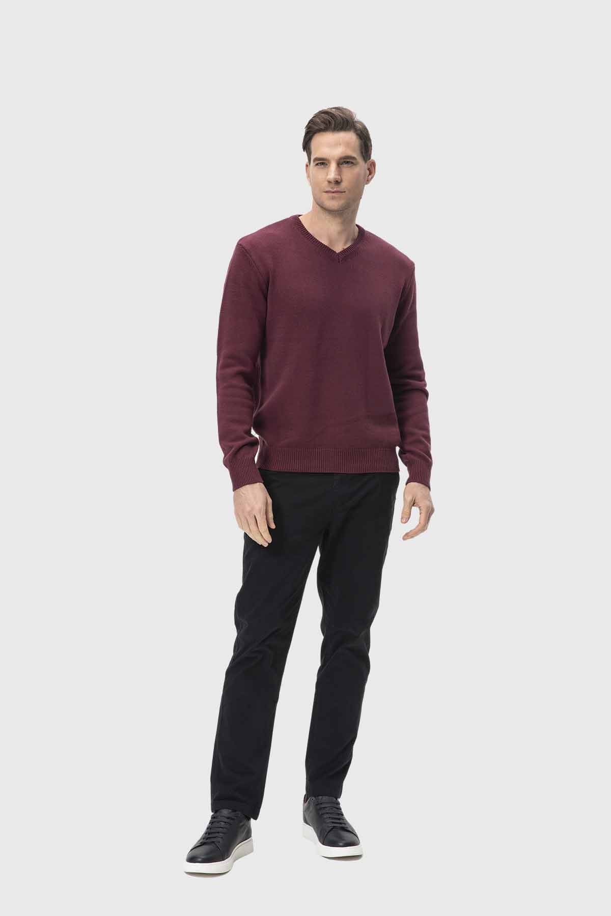 Sweater Hombre Cuello V Básico Burdeo