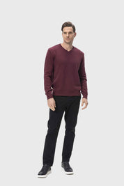 Sweater Hombre Cuello V Básico Burdeo