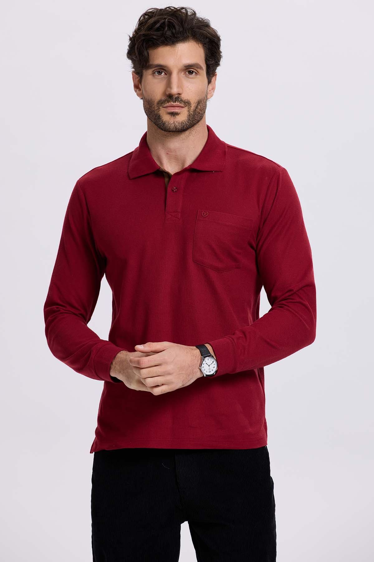 Polera Hombre Piqué Básica Burdeo