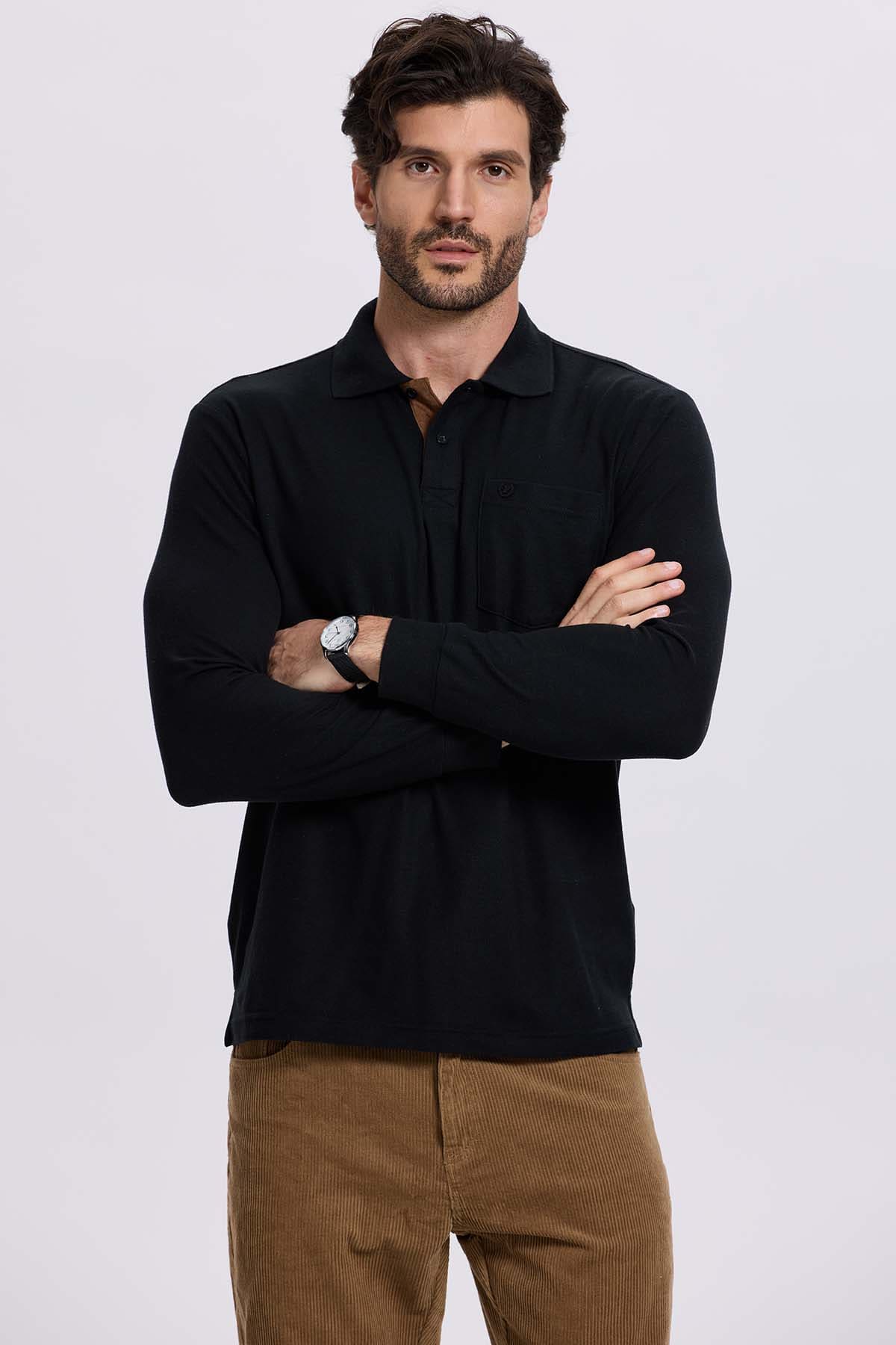 Polera Hombre Piqué Básica Negro