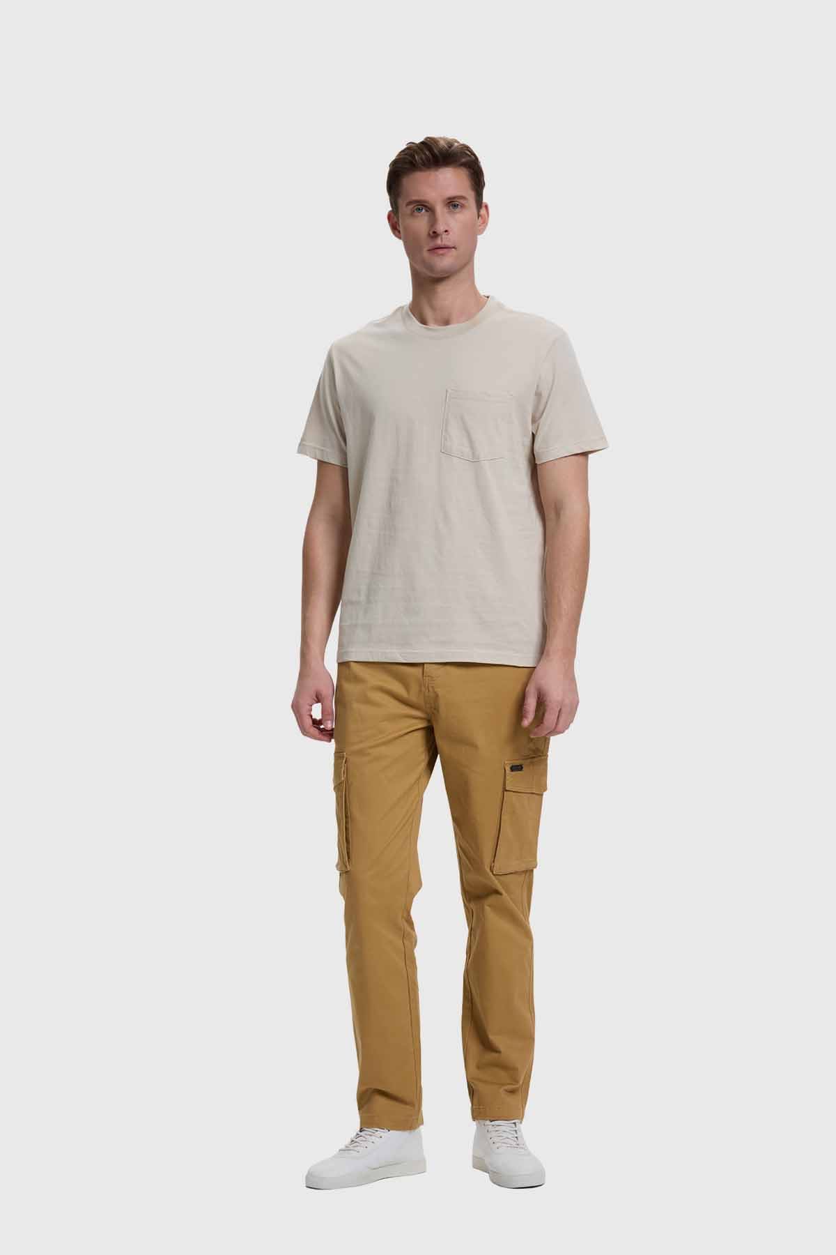 Polera Hombre Básica Con Bolsillo Beigev