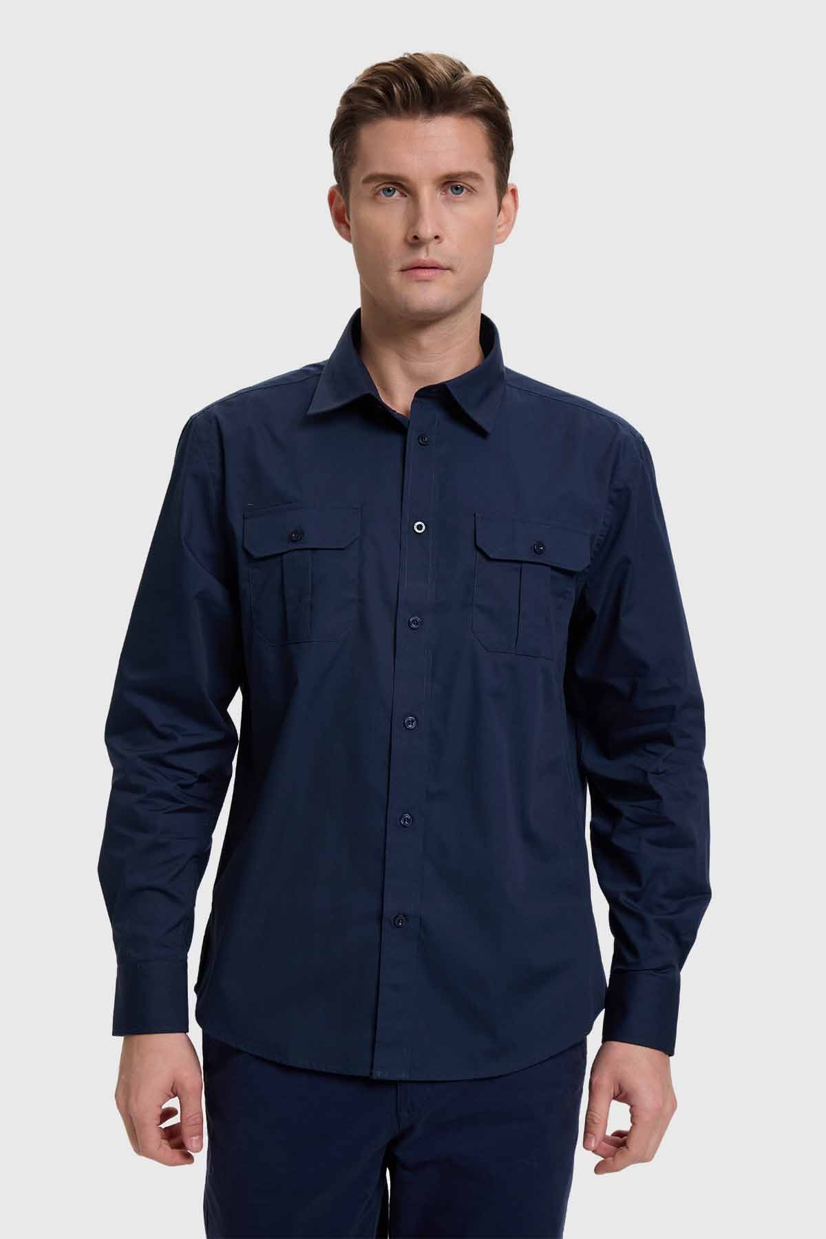 Camisa Hombre Doble Bolsillo Azul