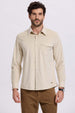 Camisa Hombre Cotelé Con Bolsillo Beige