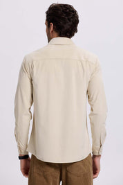 Camisa Hombre Cotelé Con Bolsillo Beige