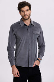Camisa Hombre Cotelé Con Bolsillo Gris