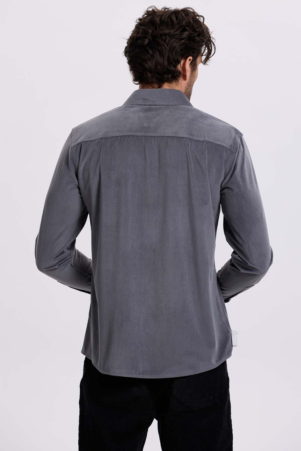 Camisa Hombre Cotelé Con Bolsillo Gris
