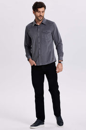 Camisa Hombre Cotelé Con Bolsillo Gris