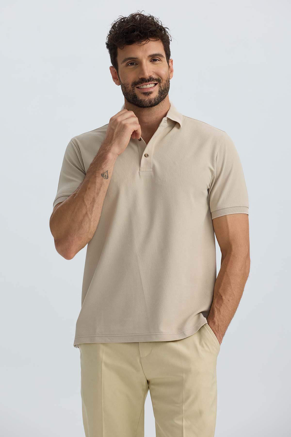 Polera Hombre Textura Beige Beige / XXL