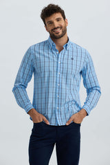 Camisa Hombre Cuadros Azul