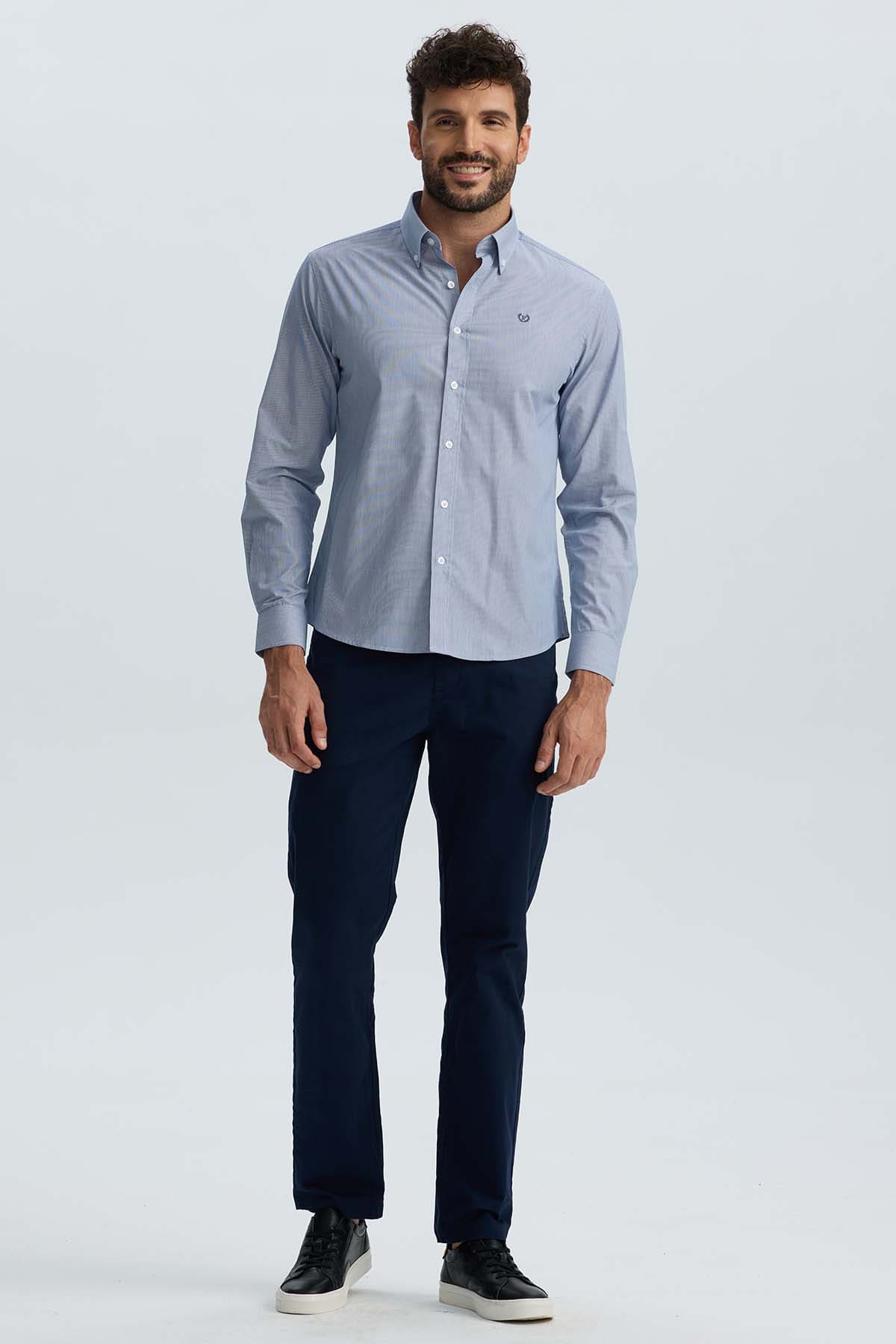 Camisa Hombre Rayas Azul Marino Azul / XXL