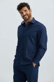 Camisa Hombre Cuello Italiano Azul Marino Azul / XXL