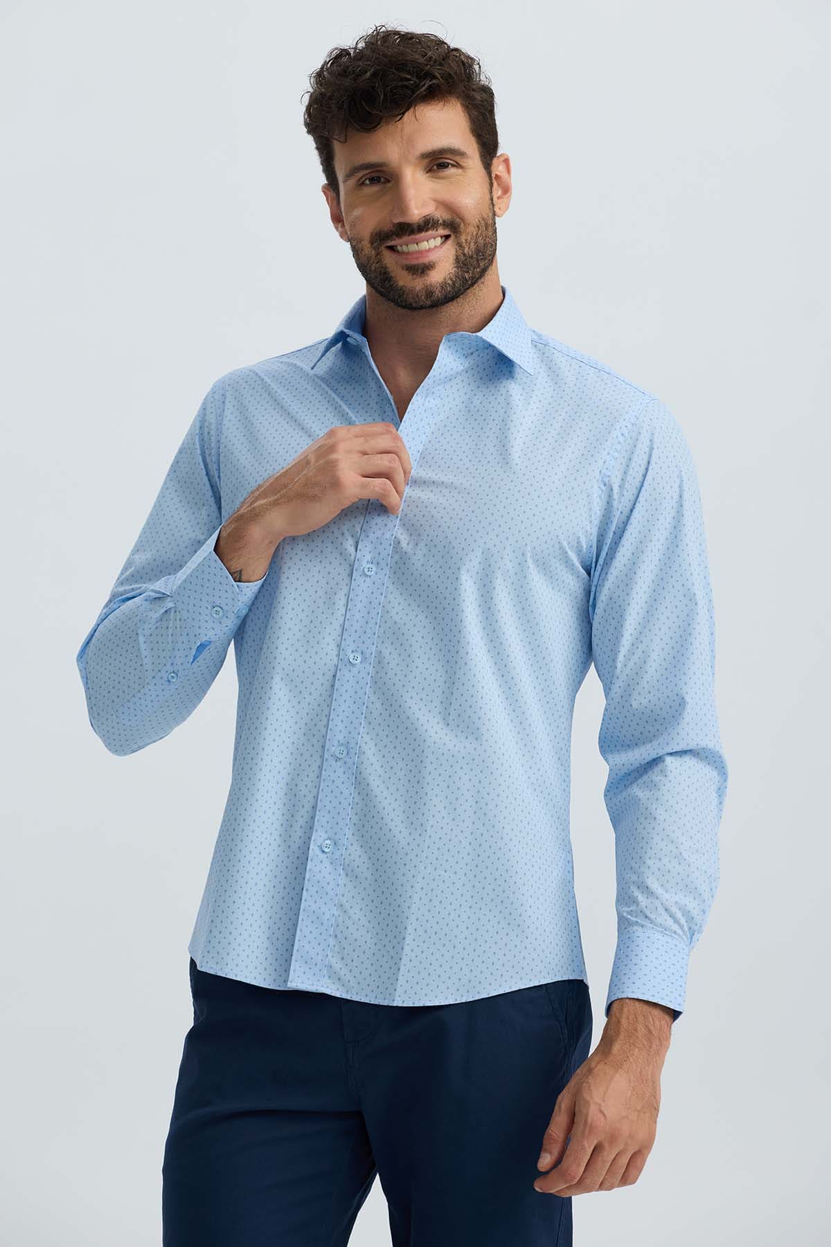 Camisa Hombre Cuello Italiano Celeste Azul / XXL