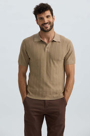 Polera Hombre Tejida Lineas Camel Beige / XXL