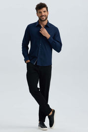 Camisa Hombre Lisa Azul Denim Azul / XXL