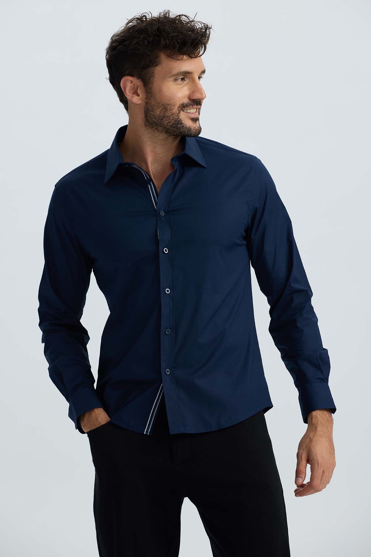 Camisa Hombre Lisa Azul Denim Azul / XXL