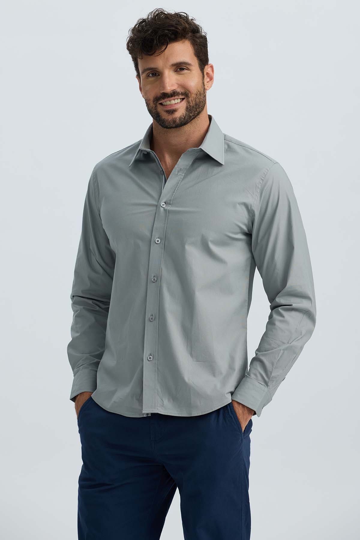 Camisa Hombre Lisa Gris Gris / XXL