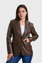 Blazer Mujer Efecto Cuero Chocolate