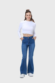 Jeans Mujer Flare Linea Media Azul