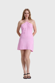 Vestido Mujer Halter Lino Rosado