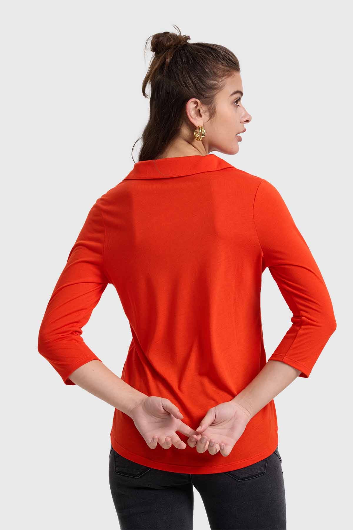Polera Mujer Con Botones En Diagonal Naranjo