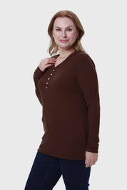 Polera Mujer Cuello V Rib Café