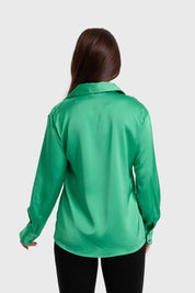 Blusa Mujer Satinada Abotonada Verde
