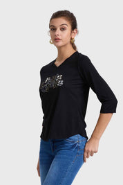 Polera Mujer Aplicación Negro