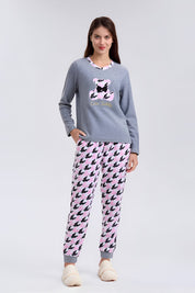 Pijama Mujer Polar Estampado Gris