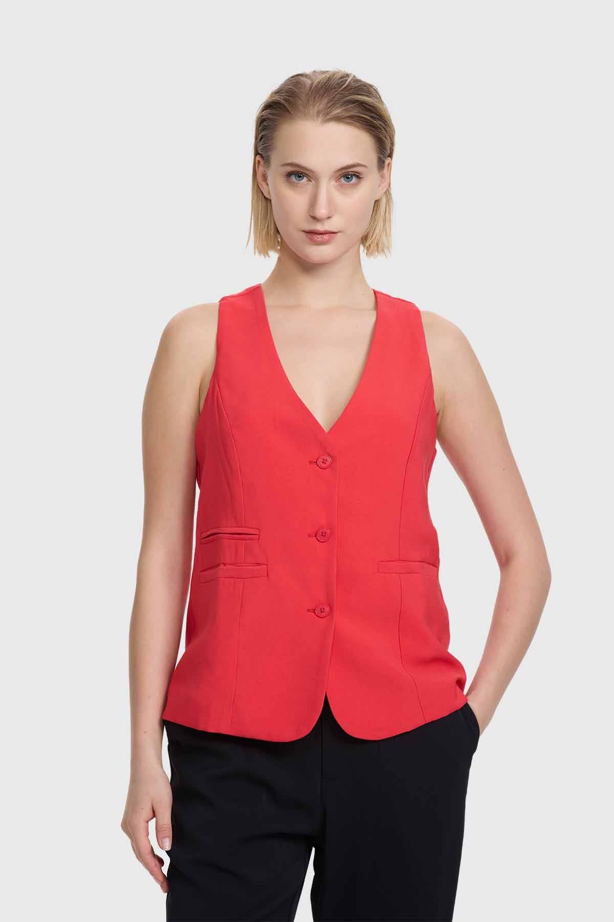 Blazer Mujer Estilo Gillet Rojo