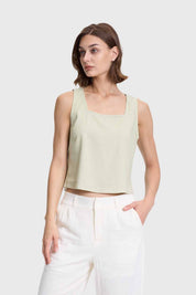 Blusa Mujer Crop Escote Cuadrado Caqui