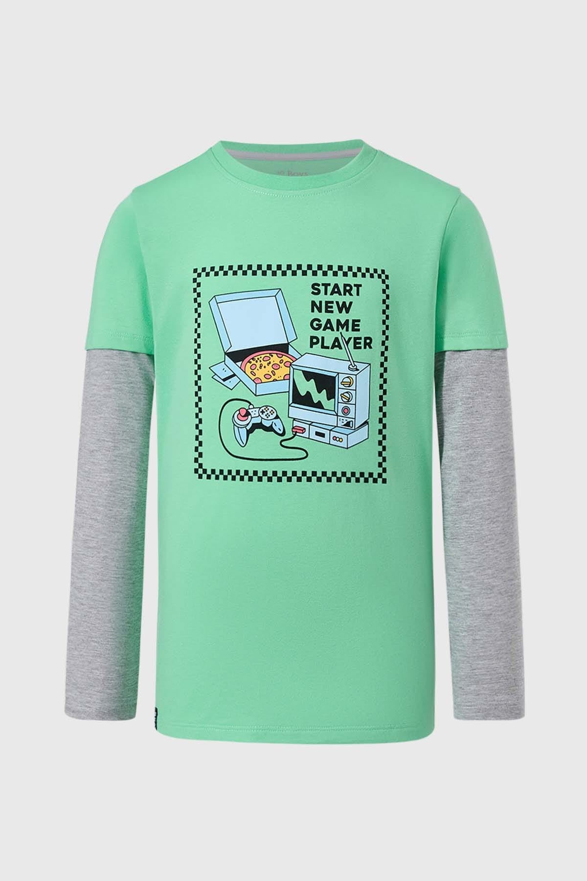 POLERA NIÑO DOBLE MANGA BÁSICA VERDE
