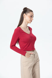 Polera Mujer Detalle Encaje Rojo