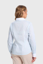 Blusa Mujer Abotonadas Con Rayas Celeste