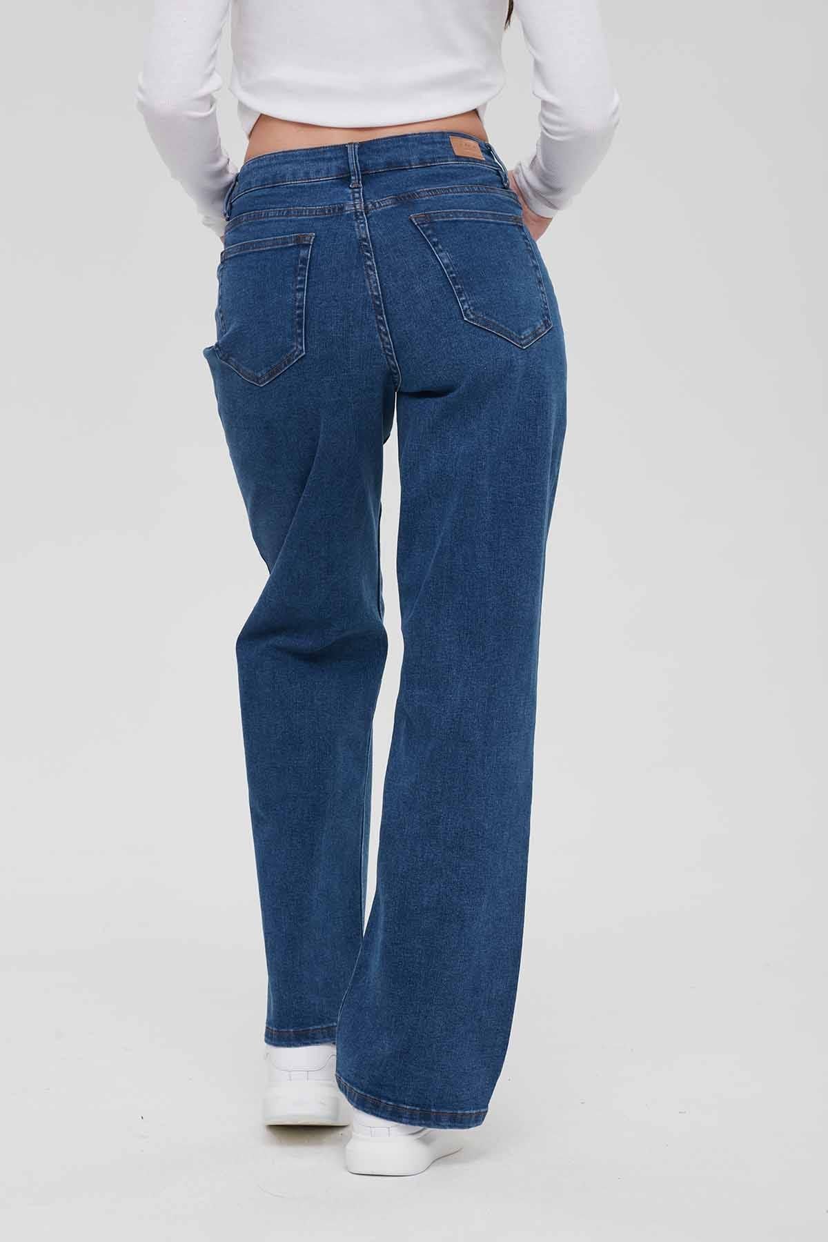 Jeans Mujer Wide Leg Wide Leg Azul