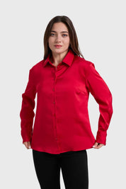 BLUSA MUJER SATINADA ABOTONADA ROJO