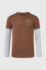 Polera Niño Doble Manga Básica Café