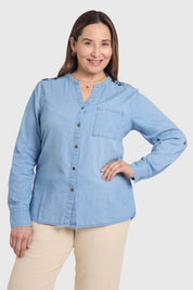 Blusa Mujer Denim Bordada Azul