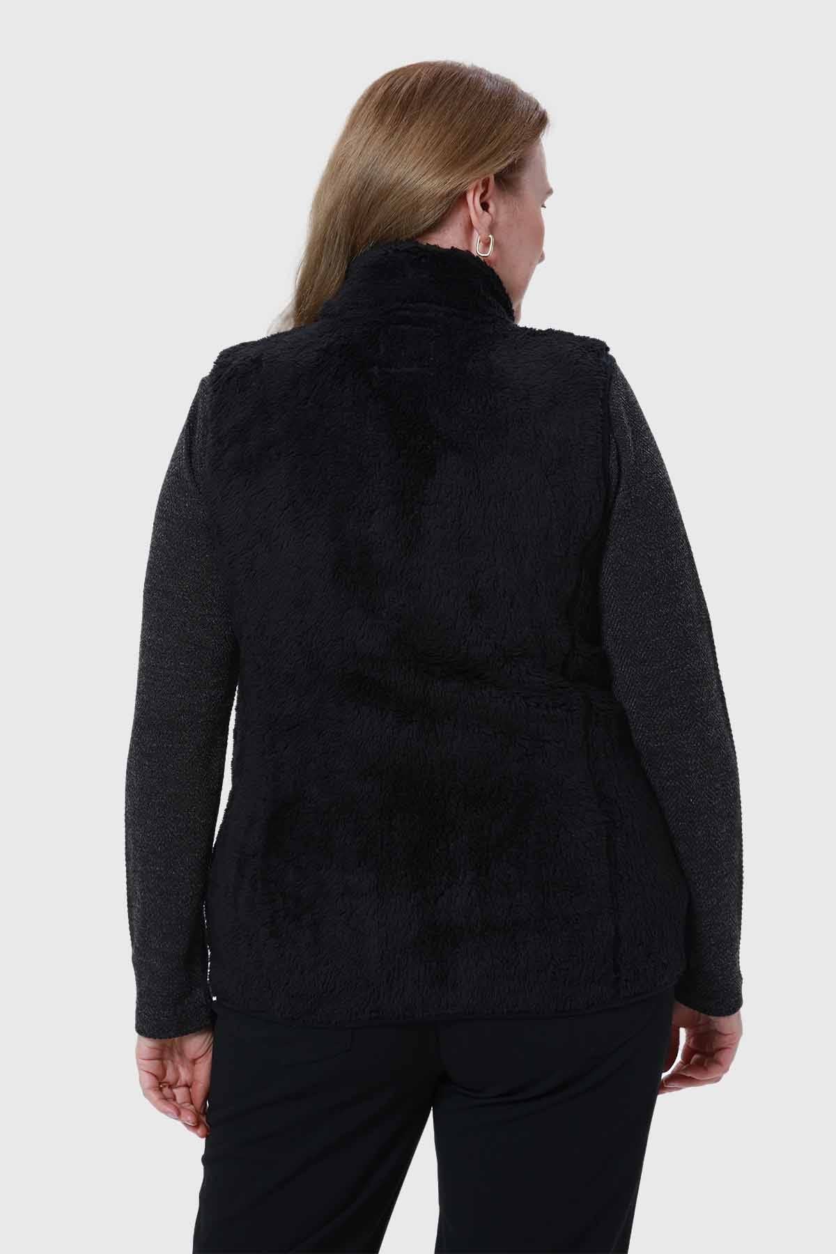 Polar Mujer Peludo Estilo Montgomery Negro