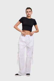 Pantalón Mujer Cargo Tiras Blanco