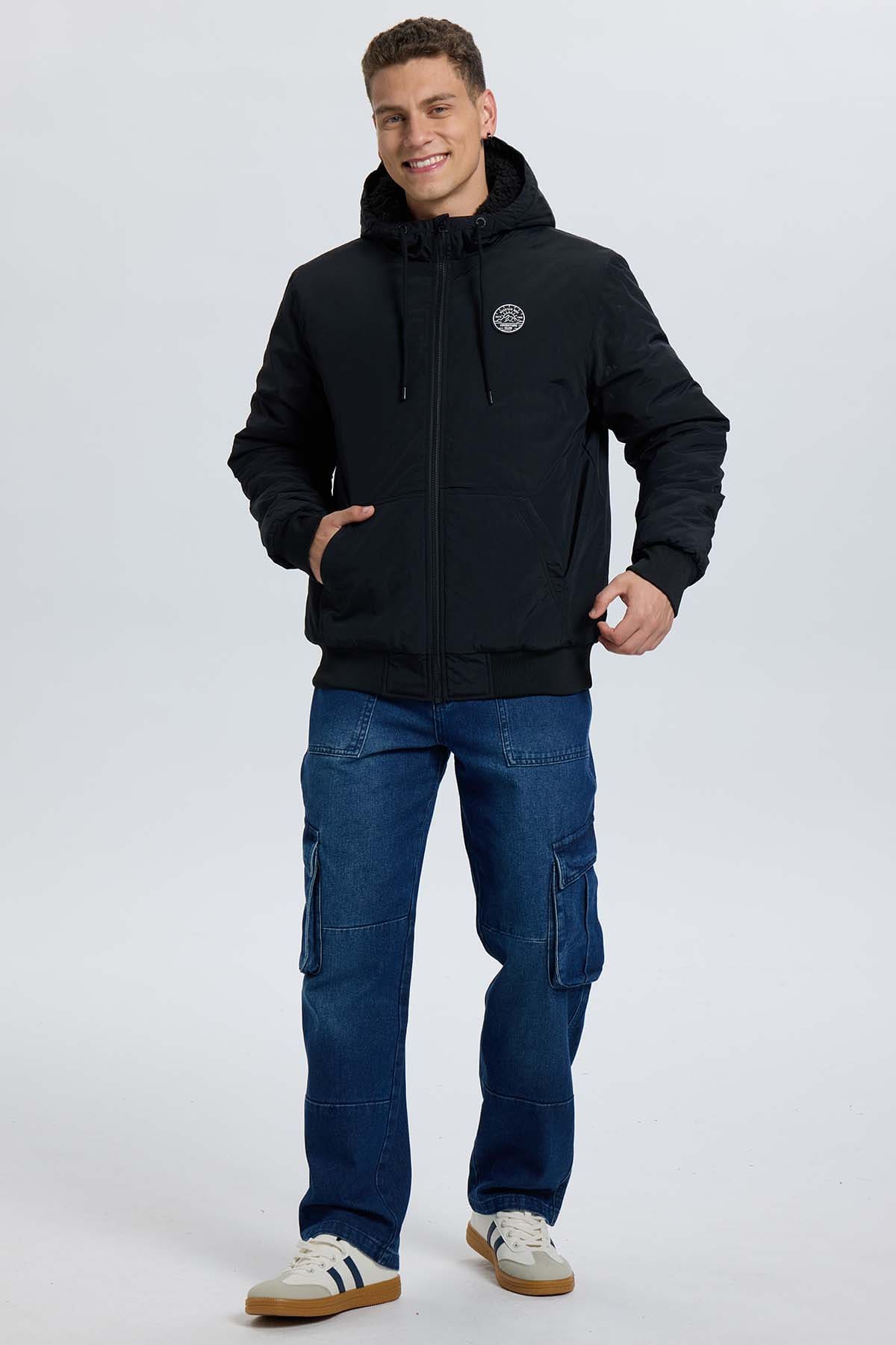 Chaqueta Hombre Gorro Negro Negro / XXL