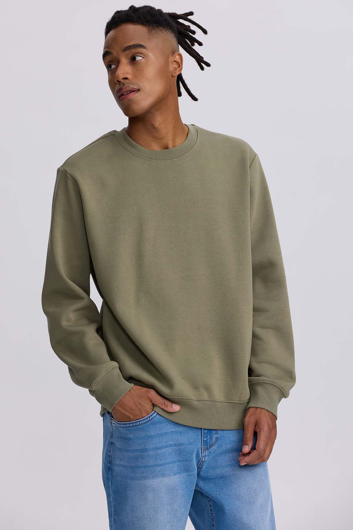 Polerón Hombre Liso Verde Militar Verde / XXL