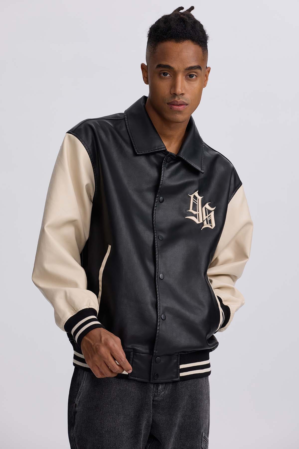 Chaqueta Hombre Efecto Cuero Negro Negro / XXL