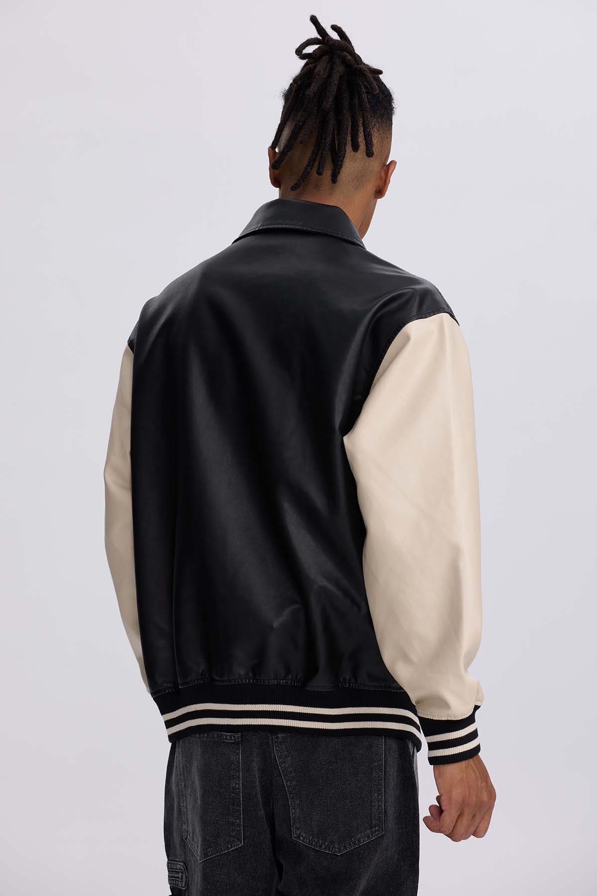 Chaqueta Hombre Efecto Cuero Negro Negro / XXL